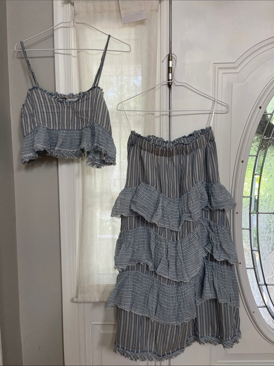 Free People Dresses & Skirts - Free People Striped Ruffle Set in Light Blue and White